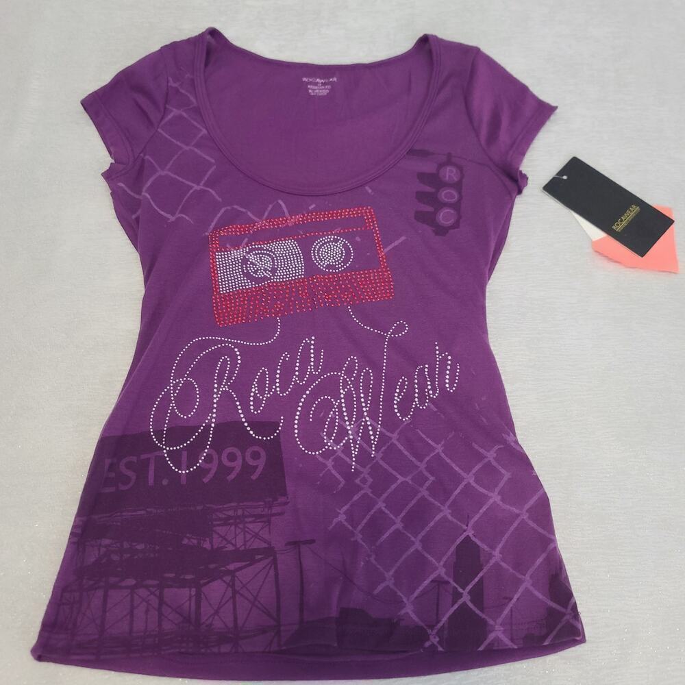 Rocawear Y2K women's top purple Size Medium streetwear Hip Hop Bling Rock Style